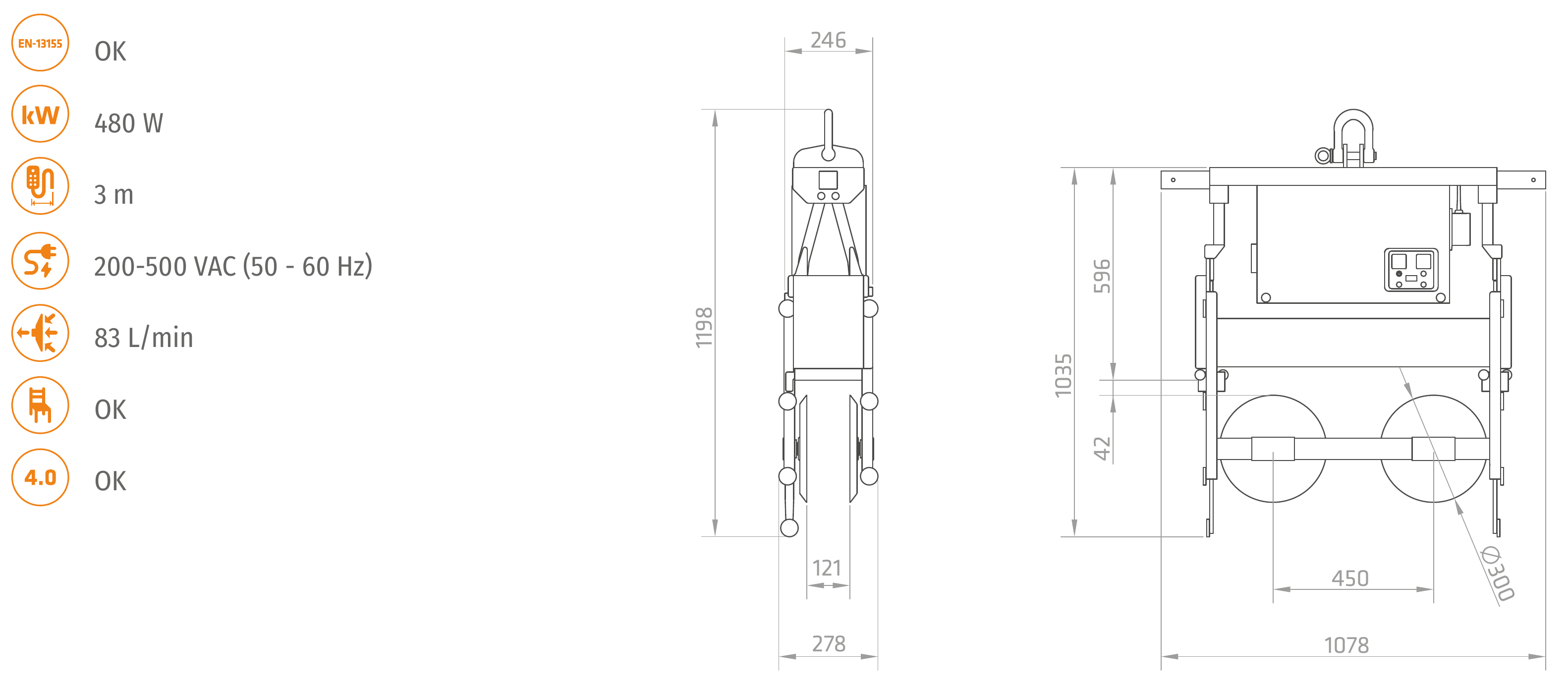 FD1-500 · Vistas y dimensiones