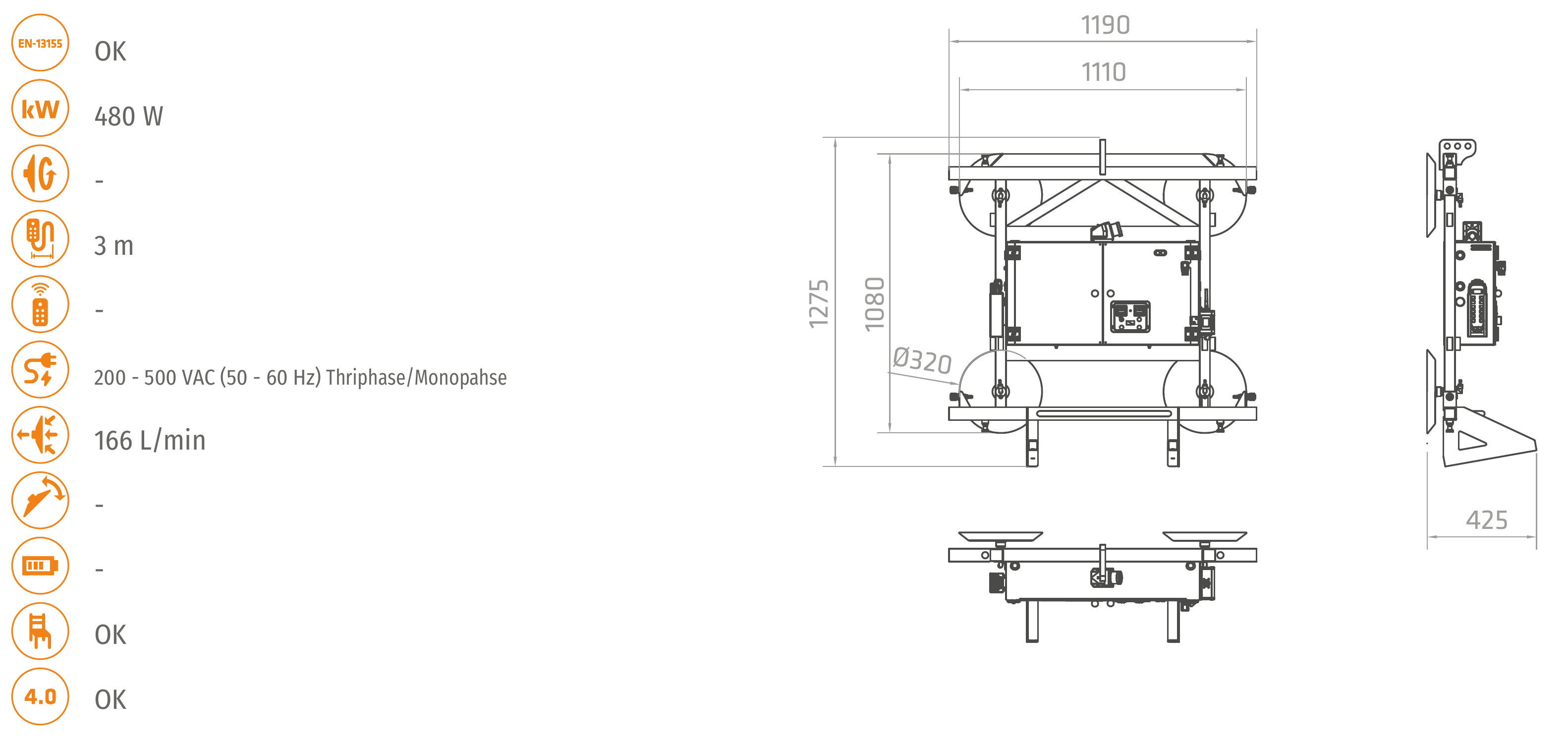 FF3-1000 · Vistas y dimensiones