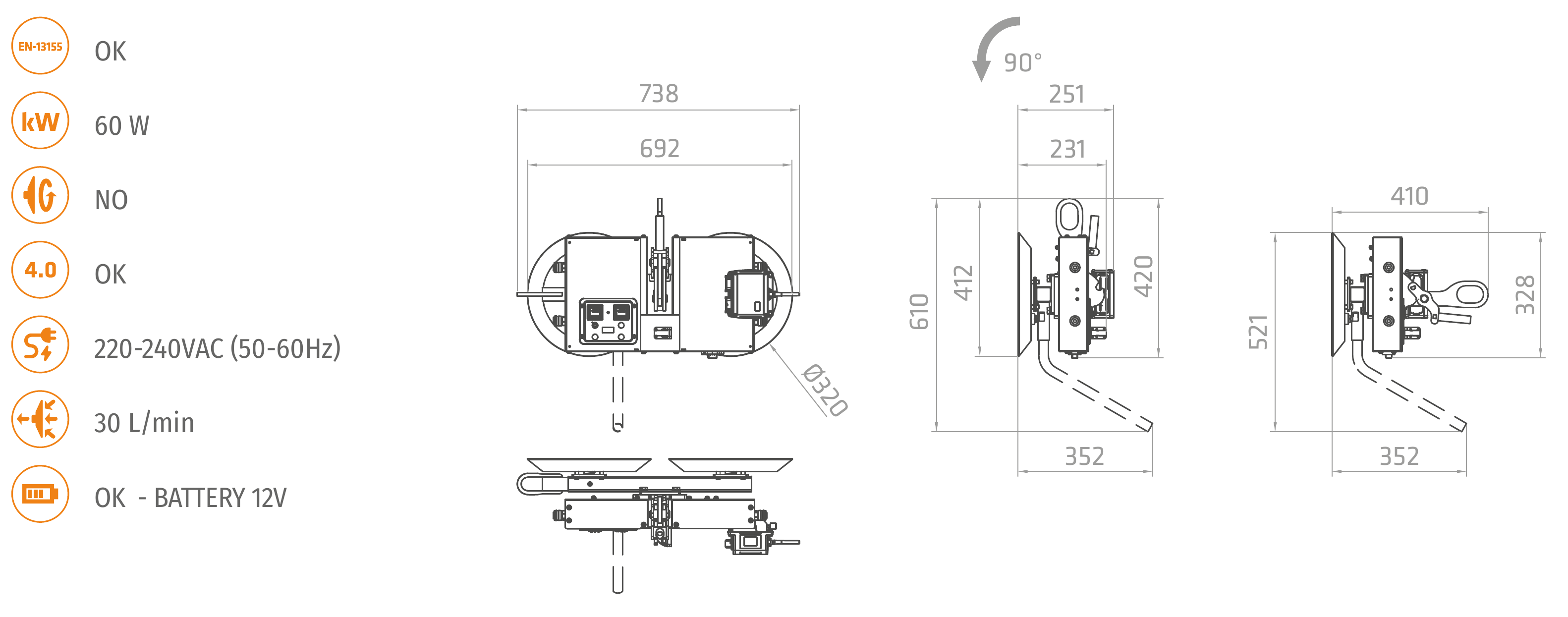XL0-90-2 · Vistas y dimensiones