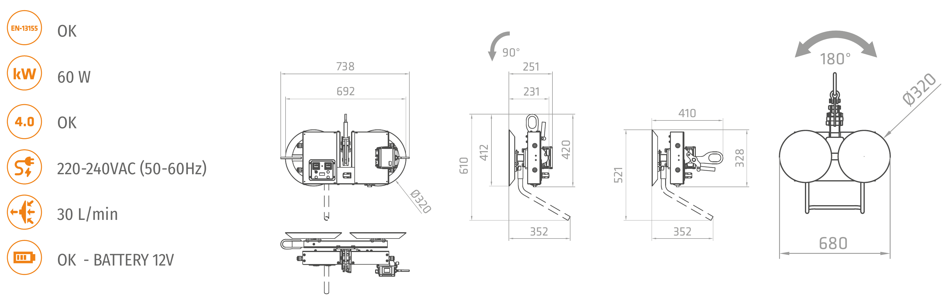 XL0-90-4 · Vistas y dimensiones